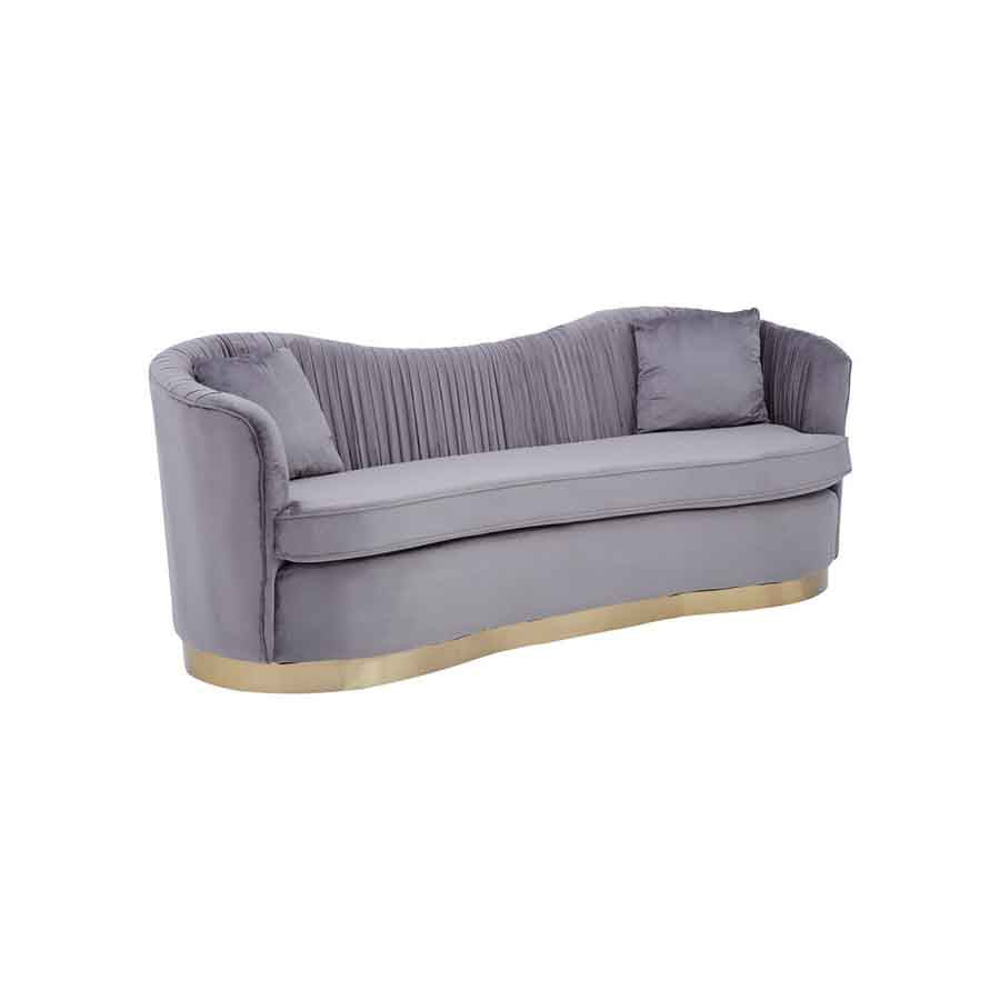 Franza 3 Seat Pleated Grey Velvet Sofa