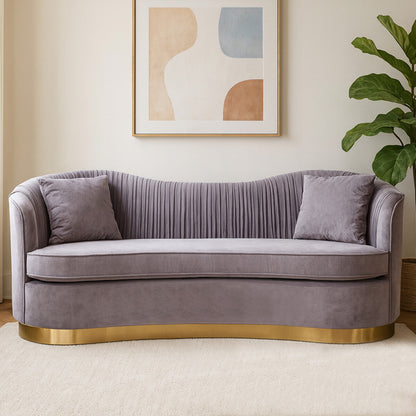 Franza 3 Seat Pleated Grey Velvet Sofa