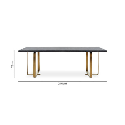 Black and Grey Rectangular Dining Table with Brushed Gold Angular Base, Lena
