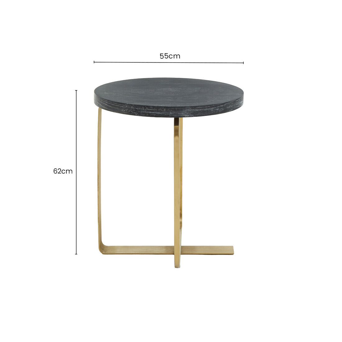 Oak Veneer Round Side Table with Gold Warm Metallic Frame, Lena