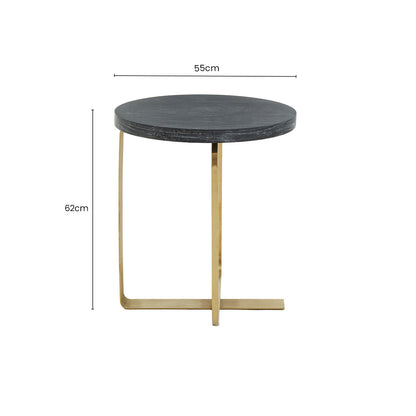 Oak Veneer Round Side Table with Gold Warm Metallic Frame, Lena