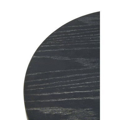 Black and Grey Round Oak Veneer Wood Side Table with Gold Finish Stainless Steel Base, Lexa