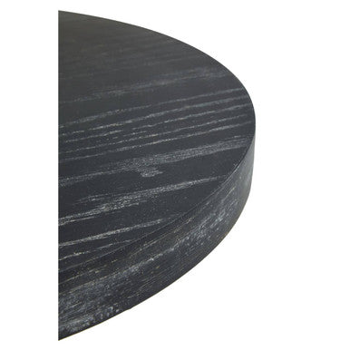 Black and Grey Round Oak Veneer Wood Side Table with Gold Finish Stainless Steel Base, Lexa