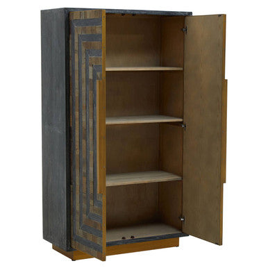 Roselle Recycled Elm Wood Cabinet With Brass Finish Base