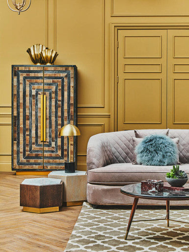 Roselle Recycled Elm Wood Cabinet With Brass Finish Base