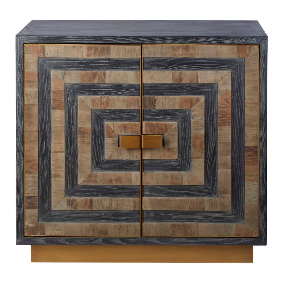 Wooden cabinet with geometric design on a white background