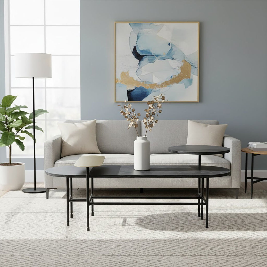 Serrano Black Oak Veneer and Marble Coffee Table