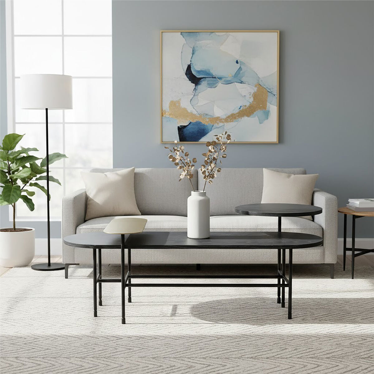 Serrano Black Oak Veneer and Marble Coffee Table