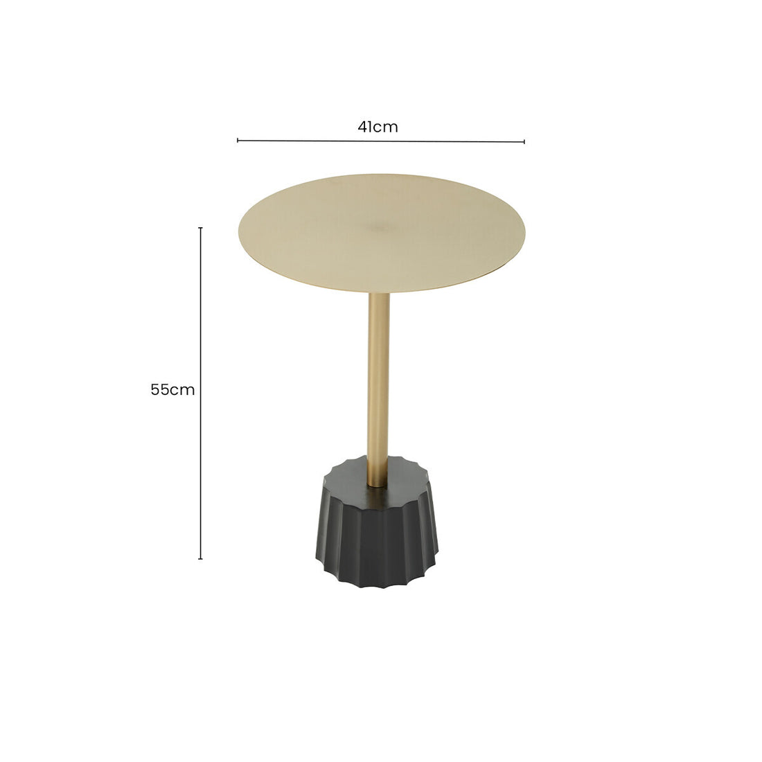 Round Gold Iron Side Table with Black Fluted Base, Corra