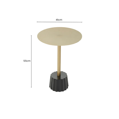 Round Gold Iron Side Table with Black Fluted Base, Corra