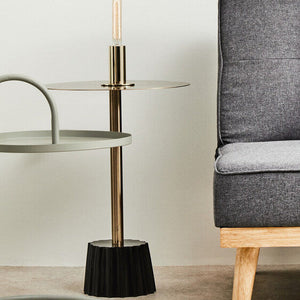 Corra Gold Finish Side Table with Black Fluted Base