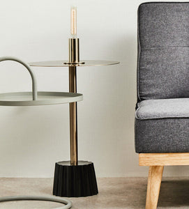 Round Gold Iron Side Table with Black Fluted Base, Corra