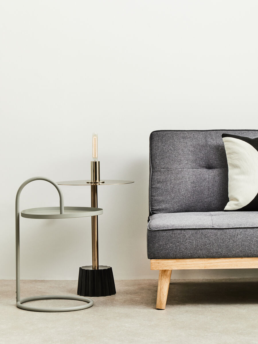 Round Gold Iron Side Table with Black Fluted Base, Corra