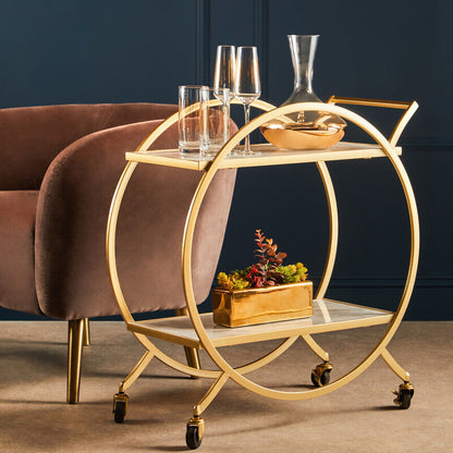 Avantis White Marble And Gold 2 Tier Drinks Trolley