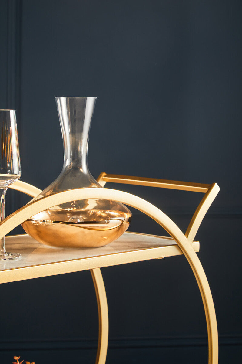 Avantis White Marble And Gold 2 Tier Drinks Trolley