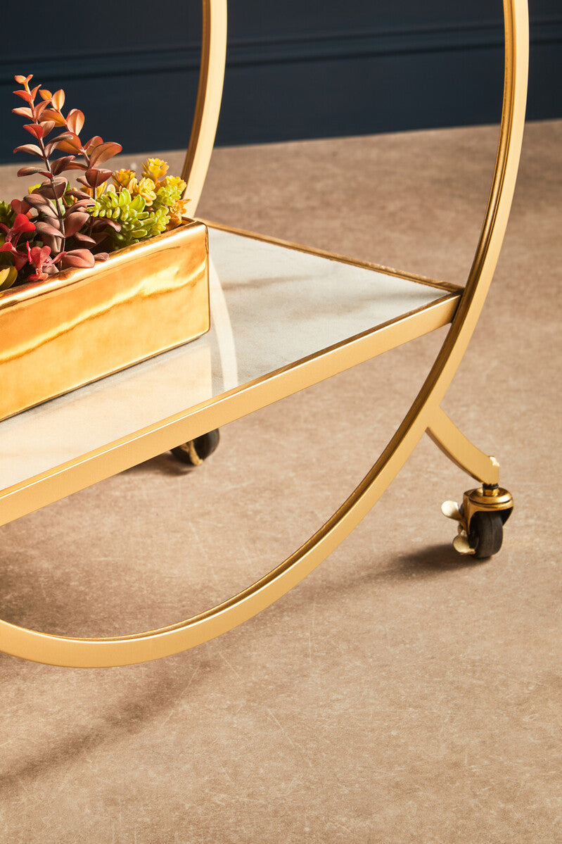 Avantis White Marble And Gold 2 Tier Drinks Trolley