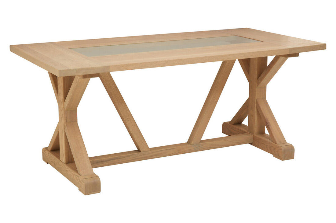 Lyon Washed Grey Oak Wood and Glass Dining Table