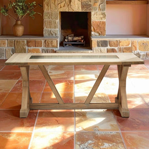 Lyon Grey Wash Oak Wood Rectangular Dining Table with Glass Top