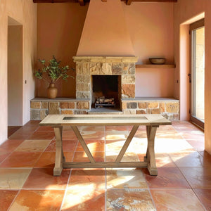 Lyon Washed Grey Oak Wood and Glass Dining Table