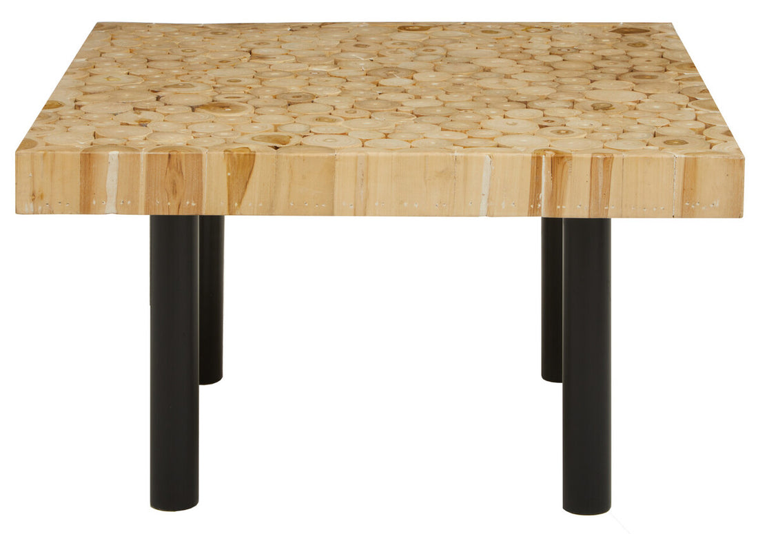 Natural Teak Wood Branch Effect Coffee Table with Black Metal Legs, Malang
