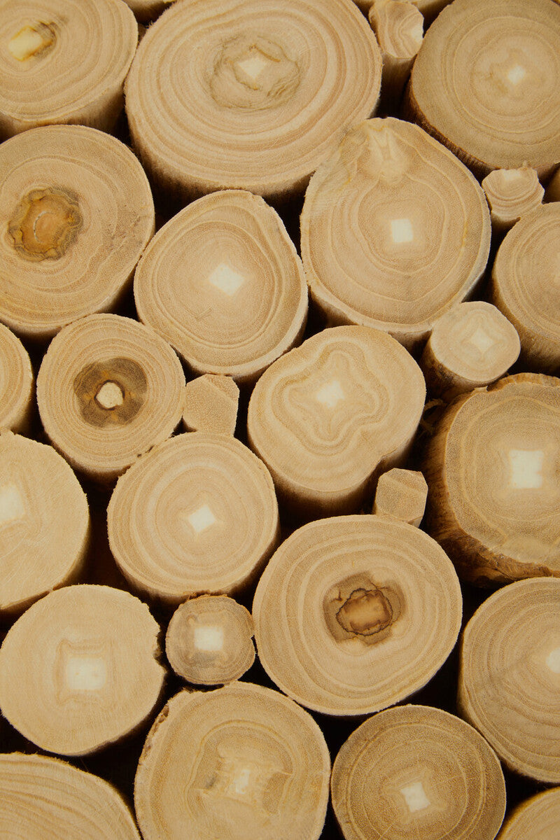 Teak Wood Mosaic Round Top Coffee Table with Black Iron Frame, Malang