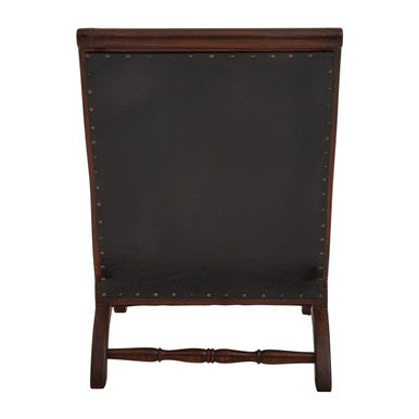 Inca Genuine Black Leather and Teak Lounge Chair with Footstool