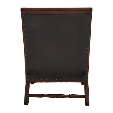 Inca Genuine Black Leather and Teak Lounge Chair with Footstool