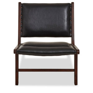 Inca Black Leather and Teak Wood Lounge Chair