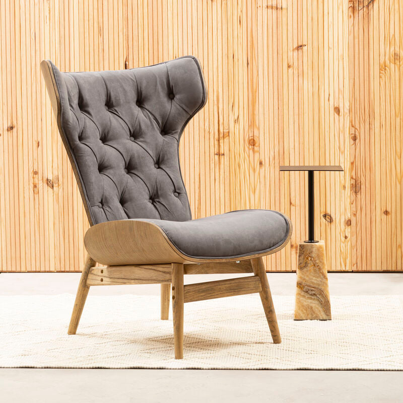 Vinsi Dark Grey Velvet Chair with Winged Back