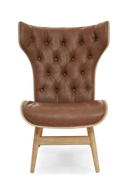 Vinsi Brown Leather Effect Chair With Winged Back - Image 1