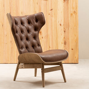 Vinsi Brown Leather Effect High Back Chair with Button Tufting
