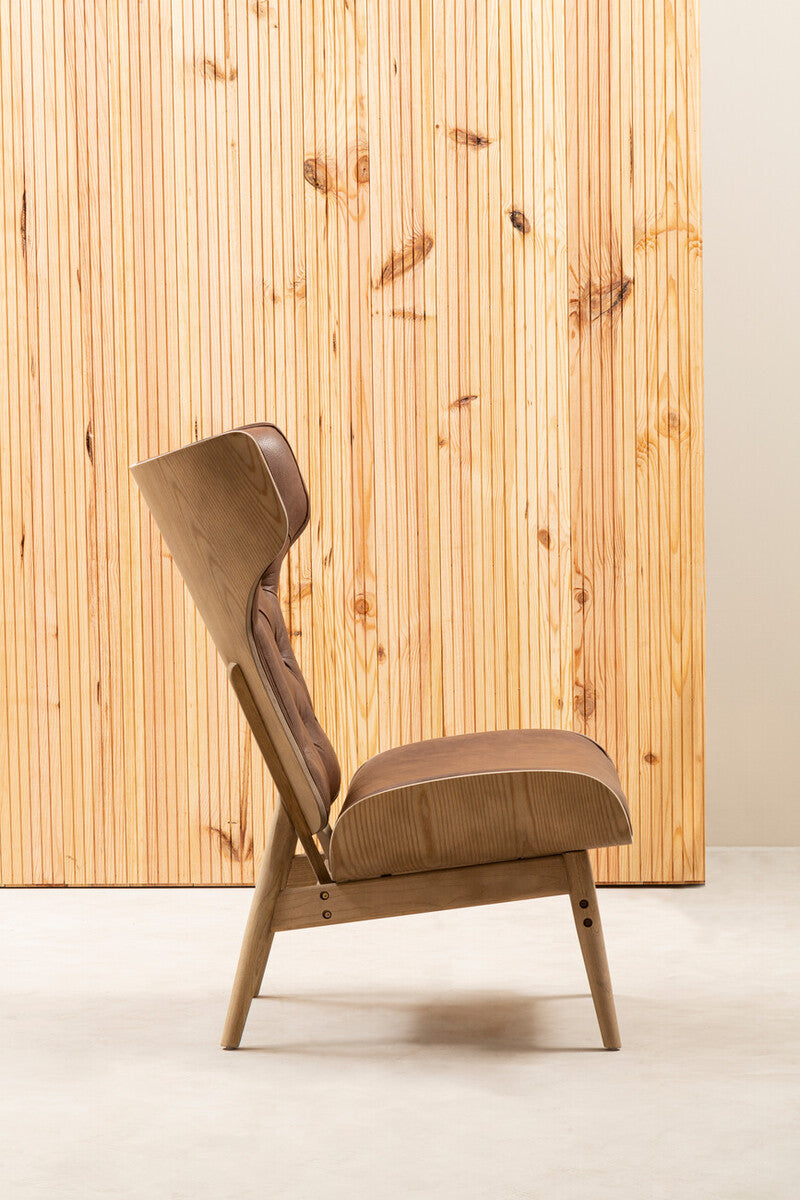 Vinsi Brown Leather Effect Chair With Winged Back - Image 5