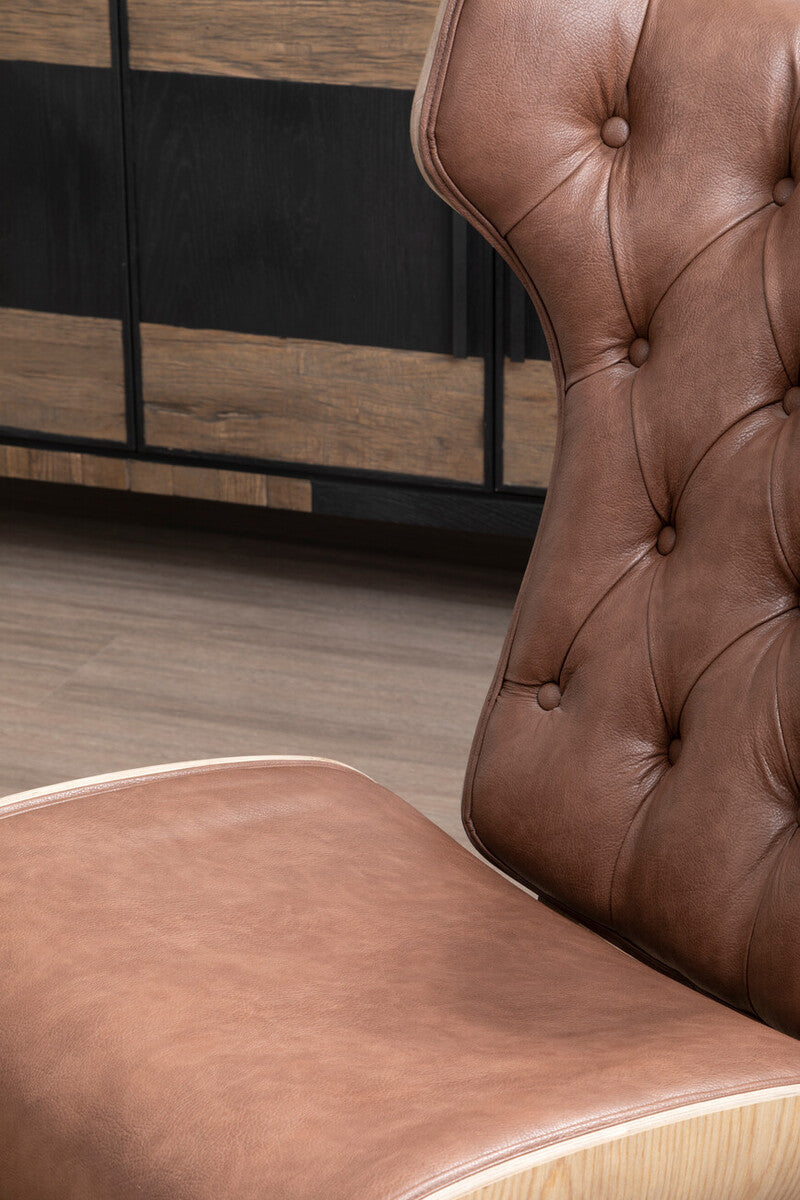 Vinsi Brown Leather Effect Chair With Winged Back - Image 7