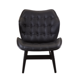 Vinsi Black Leather Effect Wing Back Chair with Dark Elm Wood Frame