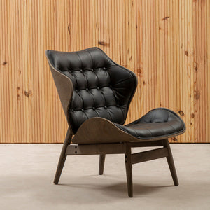 Vinsi Black Leather Effect Wing Back Chair with Button Tufting