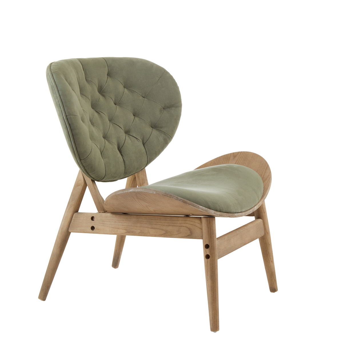 Green Velvet Chair with Grey Elm Wood Frame | Vinsi