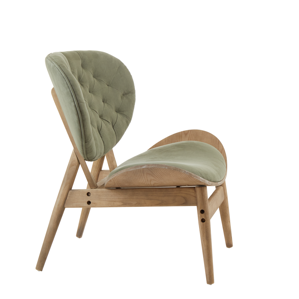 Green Velvet Chair with Grey Elm Wood Frame | Vinsi
