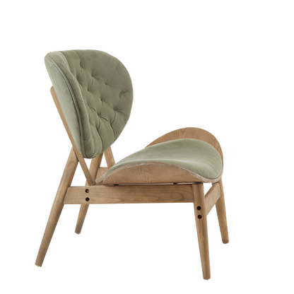 Green Velvet Chair with Grey Elm Wood Frame | Vinsi