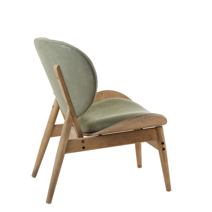 Green Velvet Chair with Grey Elm Wood Frame | Vinsi