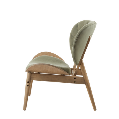 Green Velvet Chair with Grey Elm Wood Frame | Vinsi
