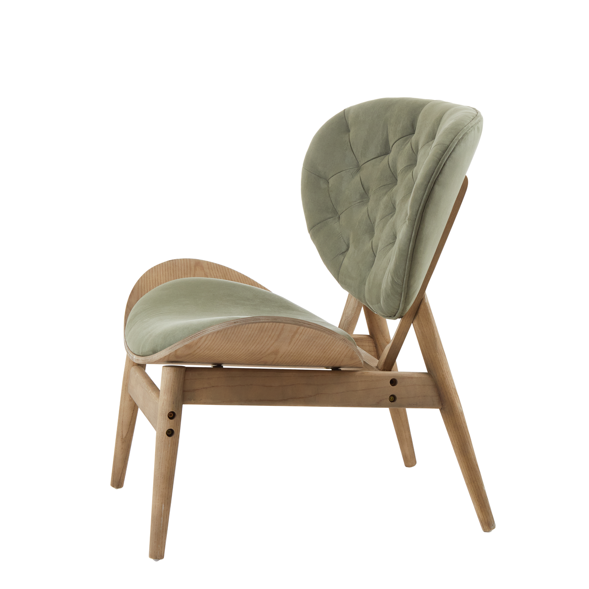 Green Velvet Chair with Grey Elm Wood Frame | Vinsi
