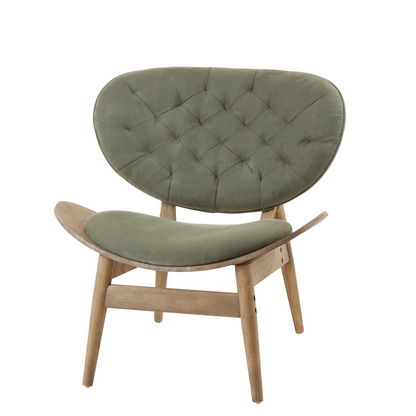 Green Velvet Chair with Grey Elm Wood Frame | Vinsi