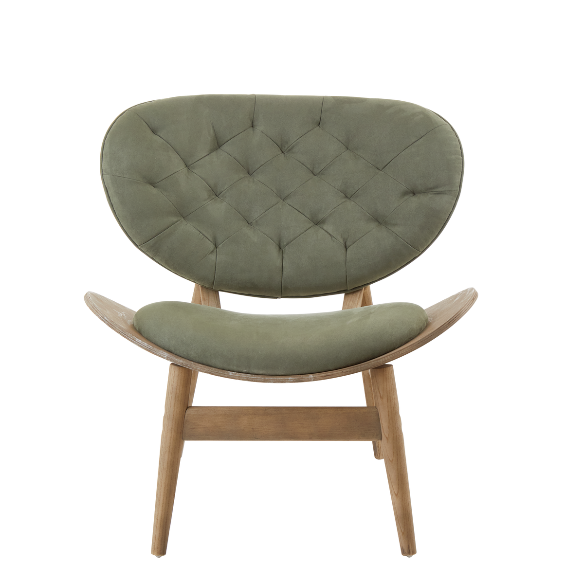 Green Velvet Chair with Grey Elm Wood Frame | Vinsi