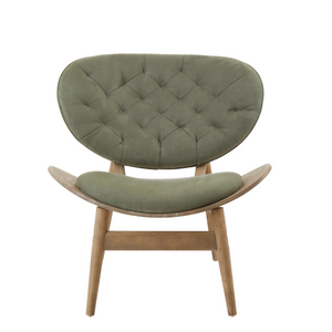 Green Velvet Chair with Grey Elm Wood Frame | Vinsi