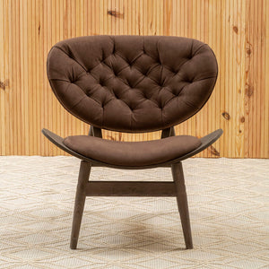 Brown Velvet Chair with Dark Elm Wood Frame | Vinsi