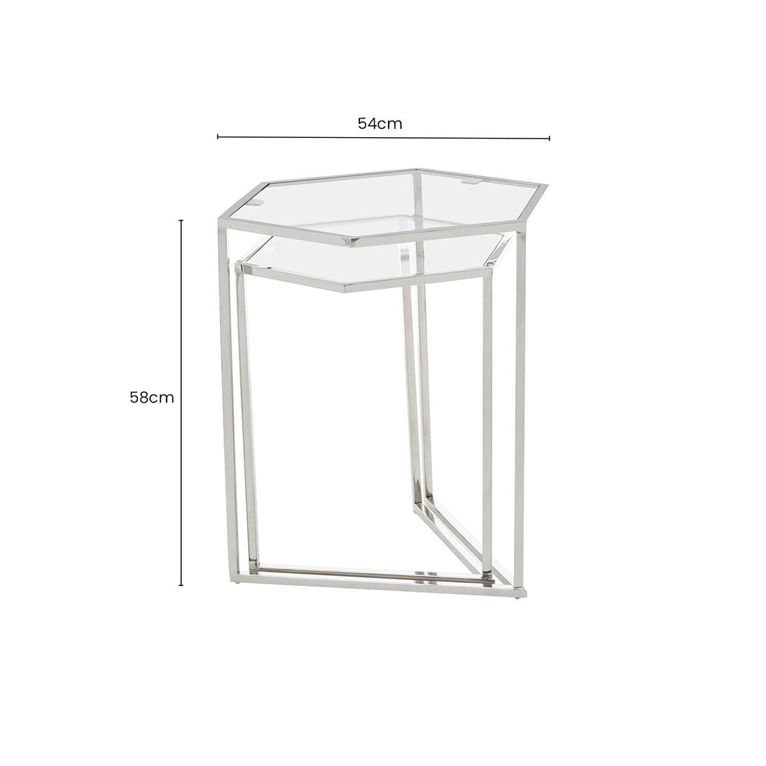 Silver Geometric Steel Side Table with Mirrored Glass Top, Herber