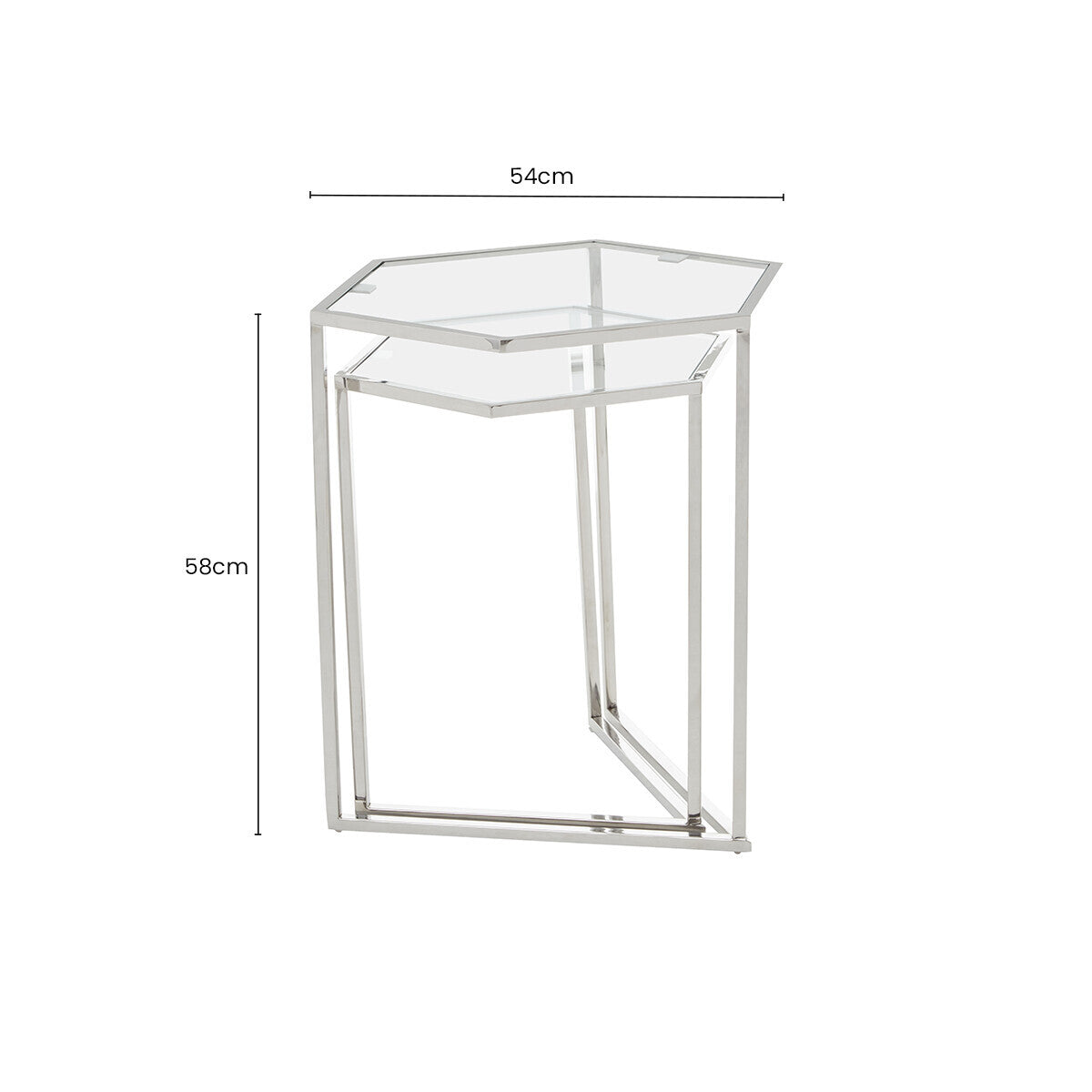 Silver Geometric Steel Side Table with Mirrored Glass Top, Herber