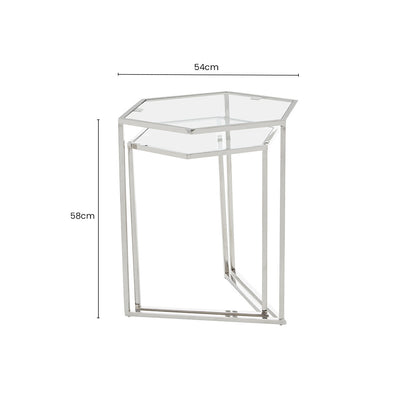 Silver Geometric Steel Side Table with Mirrored Glass Top, Herber