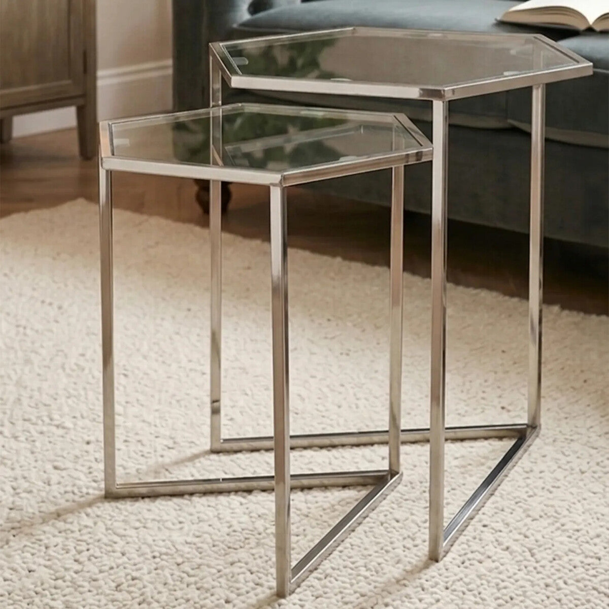Shop Herber Set Of 2 Silver Finish Tables from Orsina