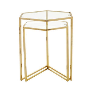 Herber Gold Finish Set of 2 Hexagonal Nesting Tables